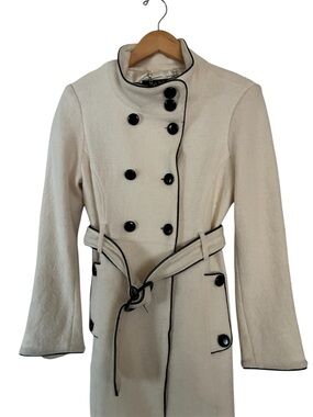 Beautiful Blanc Noir Cream Viscose/Wool w/Satin Lining Coat Sz M
